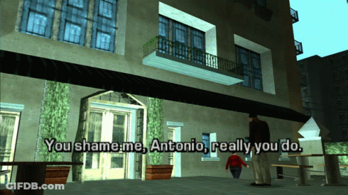 A Video Game Scene Where Antonio Says You Shame Me GIF