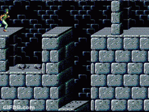 A Video Game Scene With A Brick Wall And A Person Running GIF