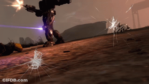 A Video Game Scene With A Broken Screen And A Robot Shooting A Gun GIF