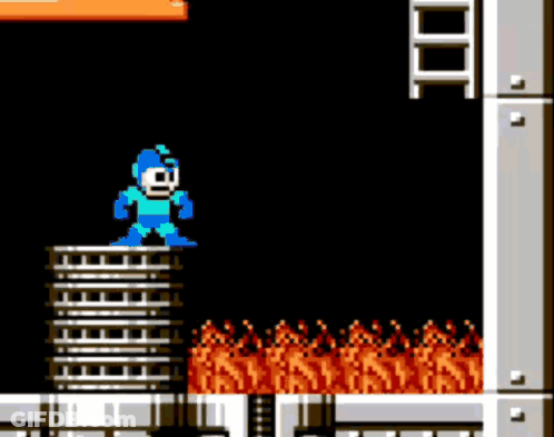 A Video Game Scene With A Building On Fire And A Ladder In The Background GIF
