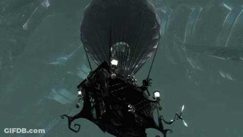 A Video Game Scene With A Giant Monster Flying Through The Air GIF