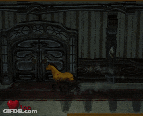 A Video Game Scene With A Horse And A Heart That Says 100 On It GIF