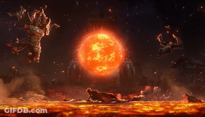 A Video Game Scene With A Large Red Sun In The Middle GIF