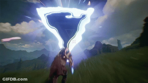 A Video Game Scene With A Lightning Bolt Coming Out Of A Triangle GIF