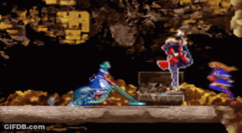 A Video Game Scene With A Man Standing Next To A Chest GIF