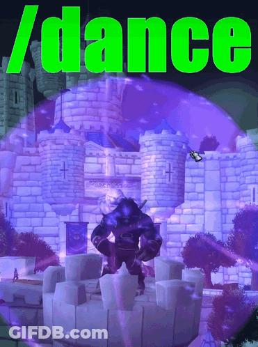 A Video Game Scene With A Monster And The Words / Dance GIF