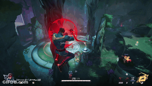 A Video Game Scene With A Red Light Coming Out Of A Tree GIF