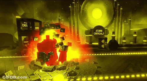 A Video Game Scene With A Sign That Says " Core Critical " GIF