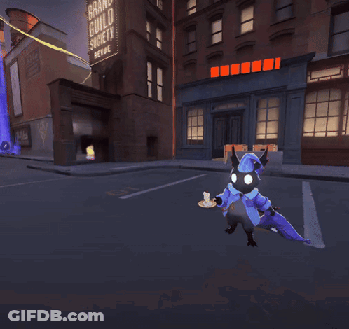A Video Game Scene With A Sign That Says Grand Guild Society Revue GIF