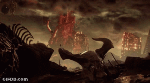A Video Game Scene With A Skull And Horns GIF