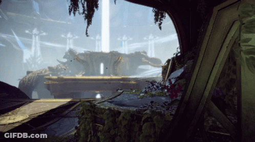 Video Game Scene With Lion Statue In Background GIF