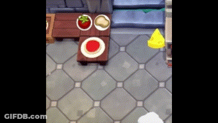 A Video Game Scene With A Table And Plates On It GIF