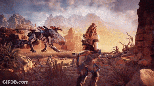 A Video Game Scene With A Woman And A Robot GIF
