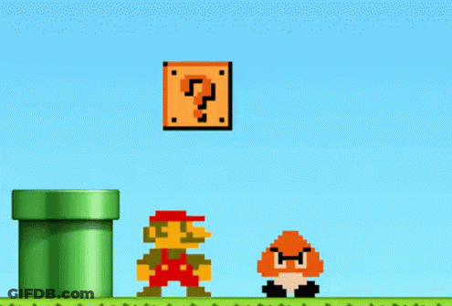 A Video Game Scene With Mario And Goomba Standing On Top Of Each Other GIF