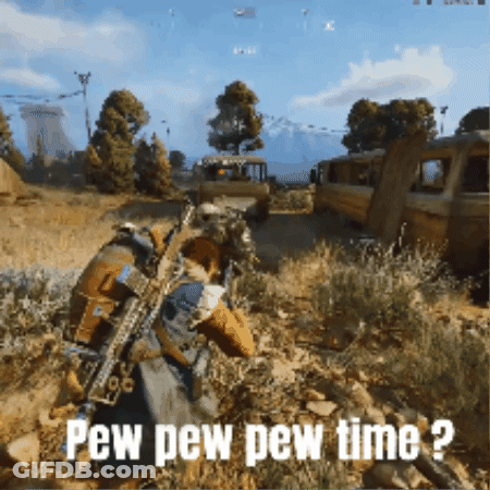 A Video Game Scene With Pew Pew Pew Time Written On It GIF