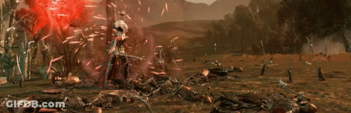 A Video Game Scene With Purple And Red Smoke Coming Out Of It GIF