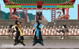 A Video Game Scene With Scorpion And Sub Zero Fighting Each Other GIF
