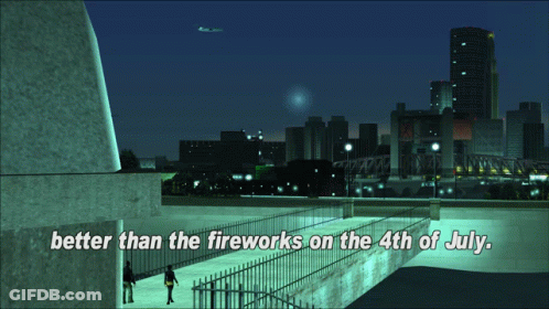 A Video Game Scene With The Words Better Than The Fireworks On The Fourth Of July GIF