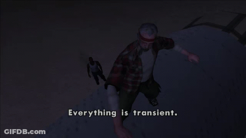 A Video Game Scene With The Words Everything Is Transient On The Bottom GIF