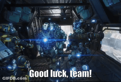A Video Game Scene With The Words Good Luck Team Written On The Bottom GIF