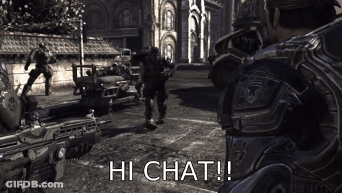A Video Game Scene With The Words Hi Chat On The Screen GIF