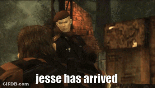 A Video Game Scene With The Words Jesse Has Arrived Above It GIF