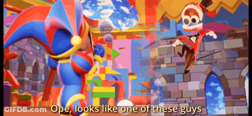 A Video Game Scene With The Words " Ope Looks Like One Of These Guys " In The Corner GIF