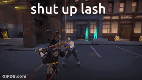 A Video Game Scene With The Words Shut Up Lash On The Top GIF