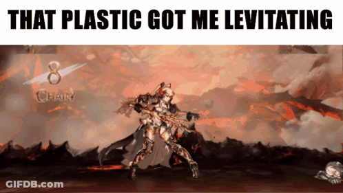 A Video Game Scene With The Words " That Plastic Got Me Levitating " GIF