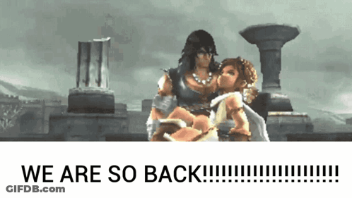 A Video Game Scene With The Words " We Are So Back " At The Top GIF