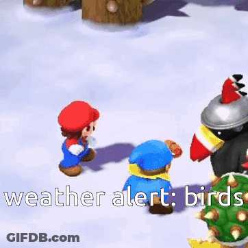 A Video Game Scene With The Words " Weather Alert Birds " On The Bottom GIF
