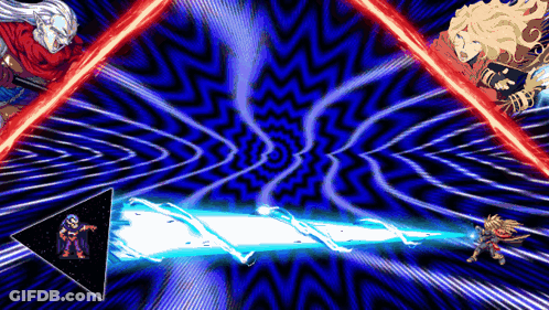 A Video Game Scene With Two Characters Fighting Each Other With Red Lightsabers GIF