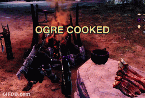 A Video Game Screen Displays Ogre Cooked GIF