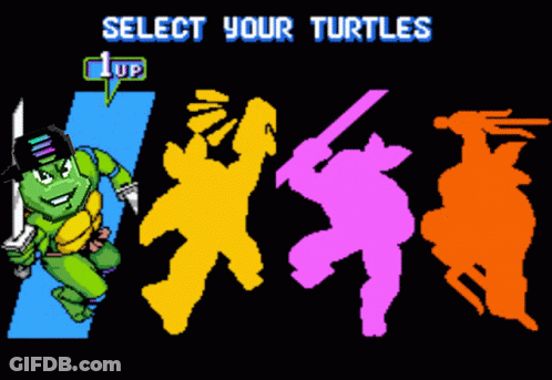 A Video Game Screen Says Select Your Turtles 1 Up GIF