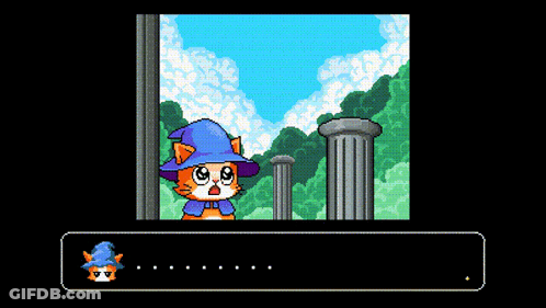 A Video Game Screen Shows A Cat Wearing A Blue Wizard Hat GIF