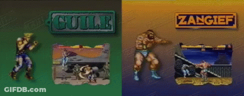 A Video Game Screen Shows A Character Named Culle And A Character Named Zangief GIF