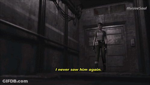 A Video Game Screen Shows A Character Saying I Never Saw Him Again GIF
