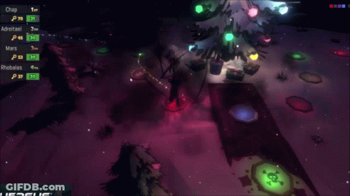 A Video Game Screen Shows A Christmas Tree With The Name Chap At The Top Left GIF
