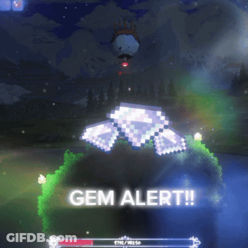A Video Game Screen Shows A Diamond And The Words Gem Alert GIF