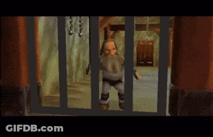 A Video Game Screen Shows A Dwarf Running With The Words Balfor And Freedom Below Him GIF