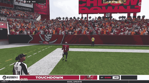 A Video Game Screen Shows A Football Game Being Played Between The Tampa Bay Buccaneers And The San Francisco 49Ers GIF