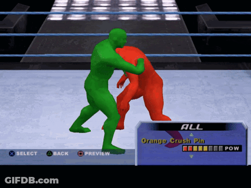 A Video Game Screen Shows A Green And Red Wrestler GIF