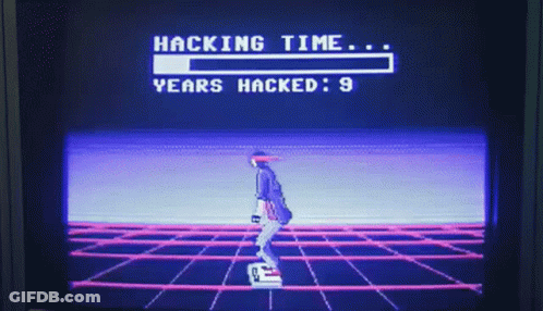 A Video Game Screen Shows A Loading Bar That Says Hacking Time Years Hacked 10 GIF