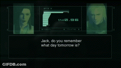 A Video Game Screen Shows A Man And A Woman And Says Jack Do You Remember What Day Tomorrow Is . GIF