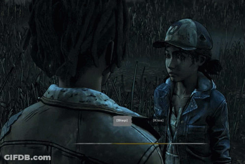 A Video Game Screen Shows A Man And A Woman Talking To Each Other And The Woman 'S Name Is Kiana GIF