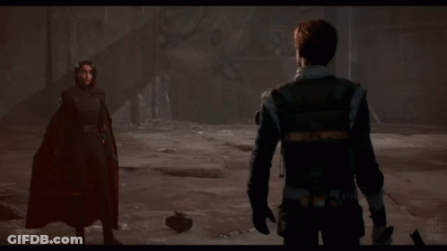 A Video Game Screen Shows A Man And A Woman Talking To Each Other GIF