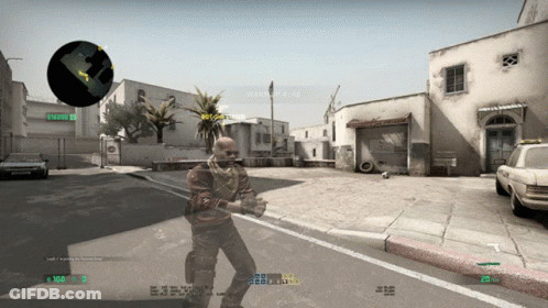 A Video Game Screen Shows A Man Standing In Front Of A Building That Says ' Fence ' On It GIF
