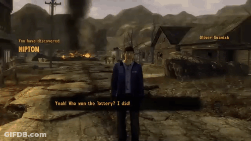 A Video Game Screen Shows A Man Talking To Oliver Swanick GIF