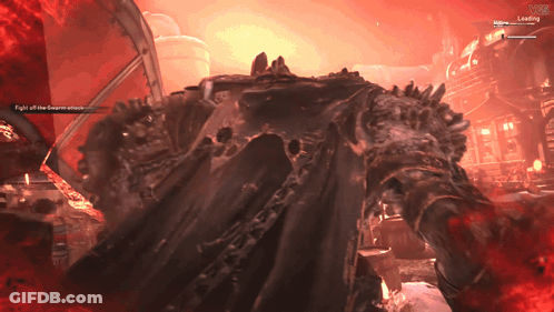 A Video Game Screen Shows A Monster And Says Fight All The Gremlins Attack GIF