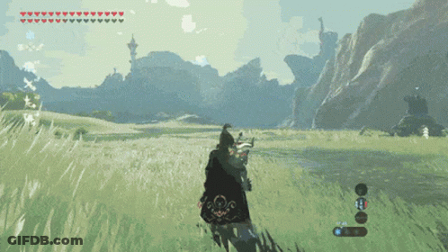 A Video Game Screen Shows A Person Standing In A Grassy Field GIF